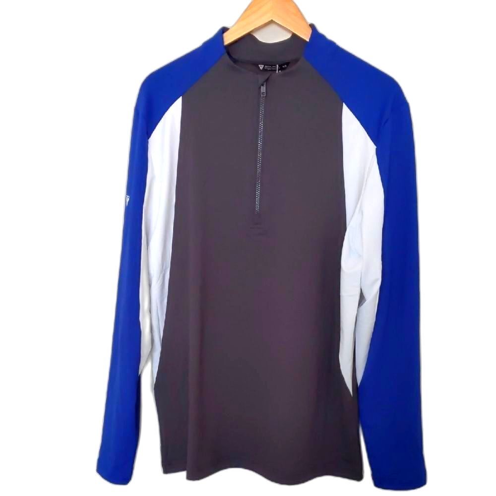 NEW Men's Levelwear Blue Gray White Long Sleeve Athletic Zip Closure Shirt M